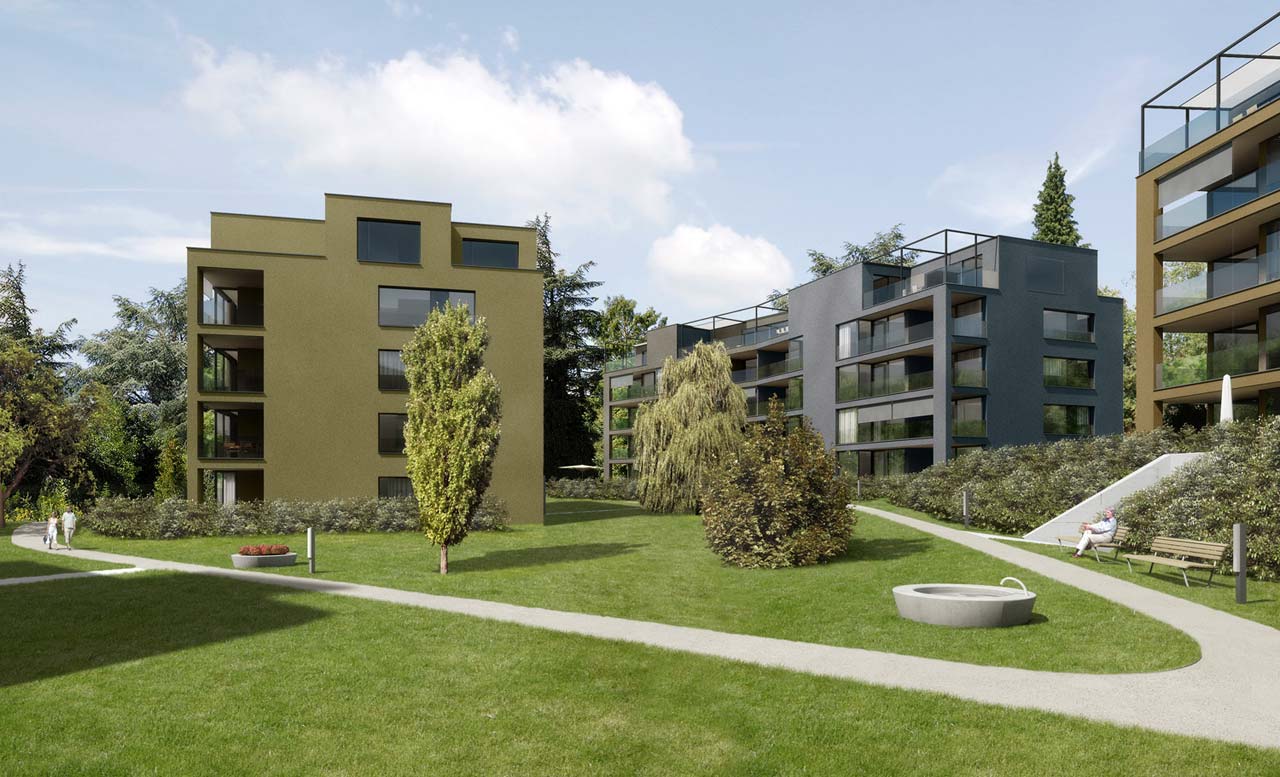 Grosse Geb&auml;udeabst&auml;nde erm&ouml;glichen Durchblicke.