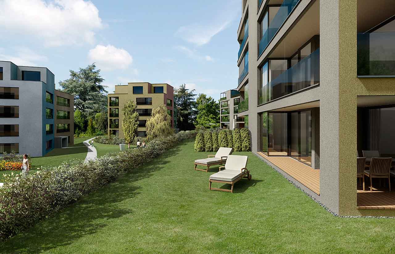 Maximale Privatsph&auml;re dank terrassierter Vorg&auml;rten.