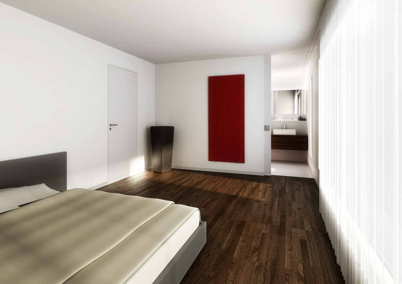 Grossz&uuml;gige Schlafzimmer mit direktem Zugang zum Bad.